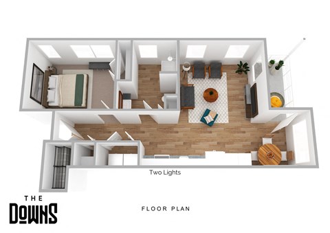 Floor plan for 1 bed, 1 bath, 763 sqft